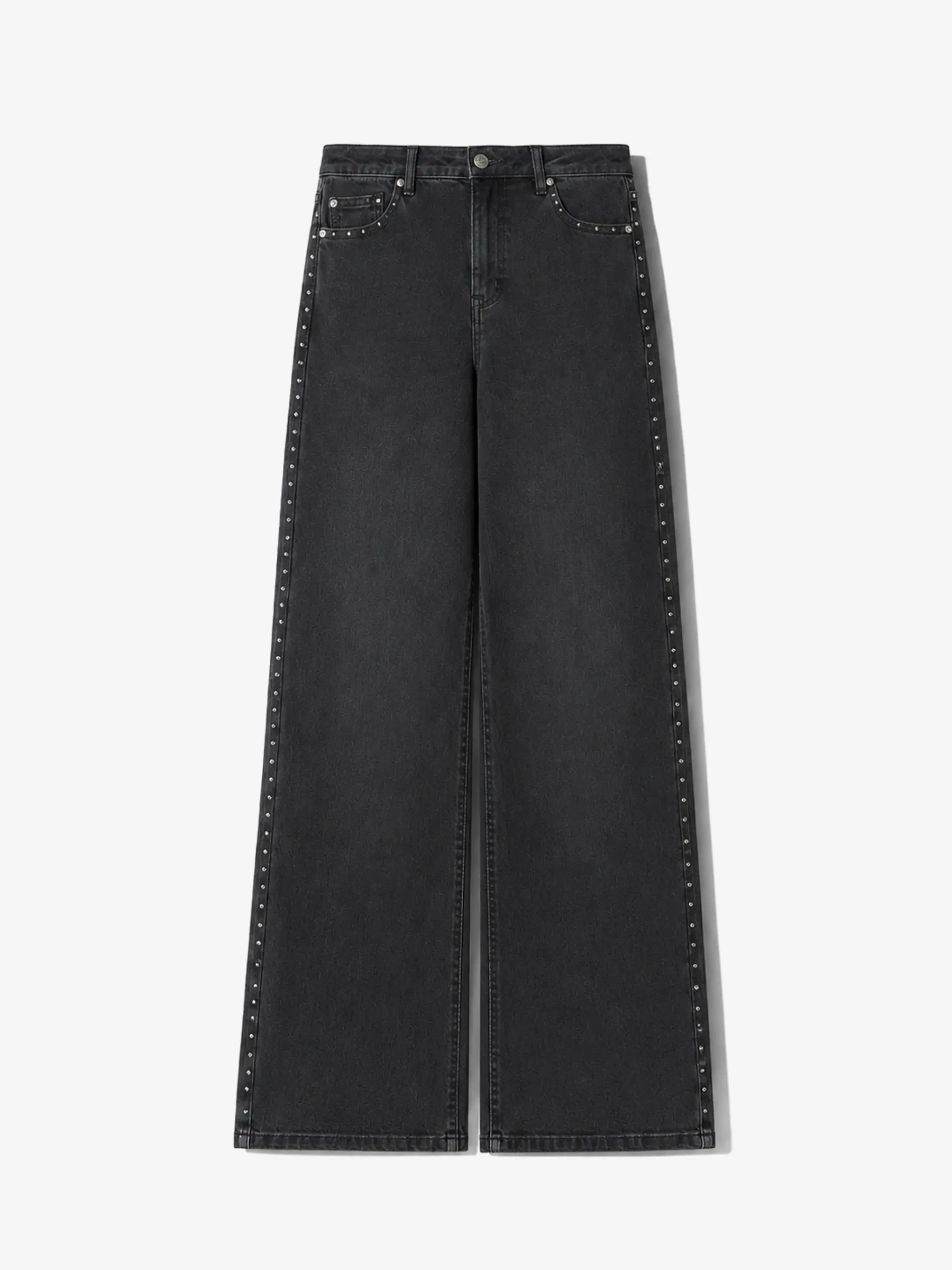 Jeans Dames Rechte Pijp Studs Mid Rise Stretch Luxx Black 813
